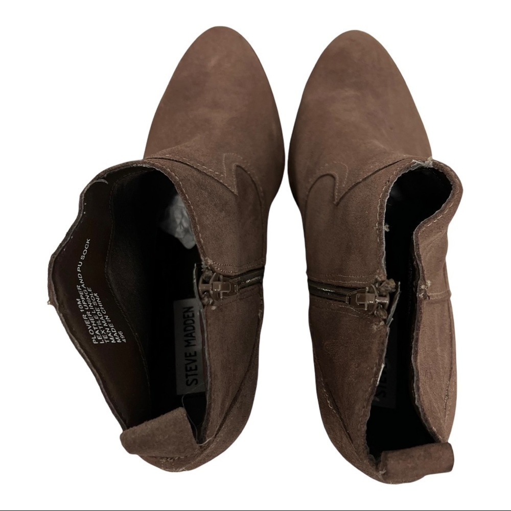 Steve Madden Plover Brown Suede Leather Stack Heeled Booties - Picture 5 of 13